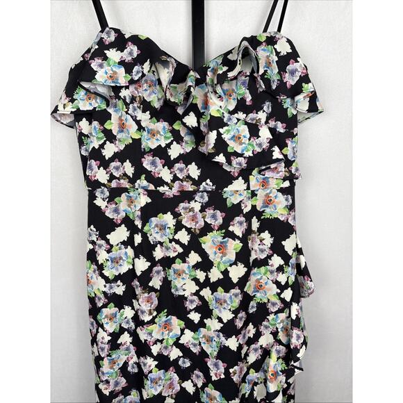 Aidan Mattox Strapless Floral Maxi Dress Women's 12 Black Hi-Low Ruffle Party - Picture 4 of 13